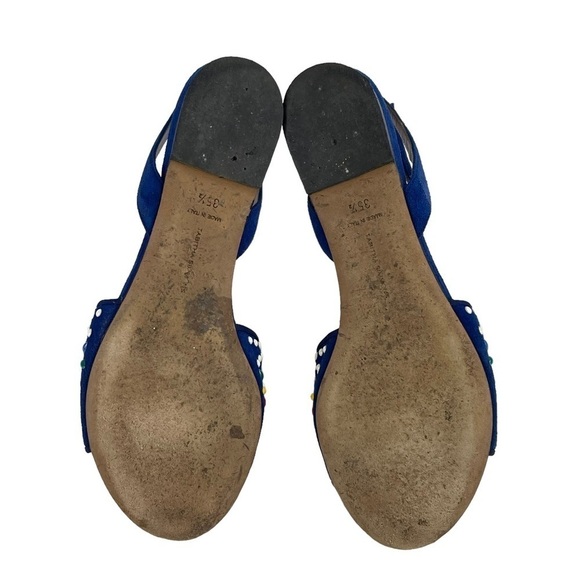 TABITHA SIMMONS GEOMETRIC STUDDED BLUE SUEDE LEATHER ANKLE WRAP SANDAL - Picture 6 of 13